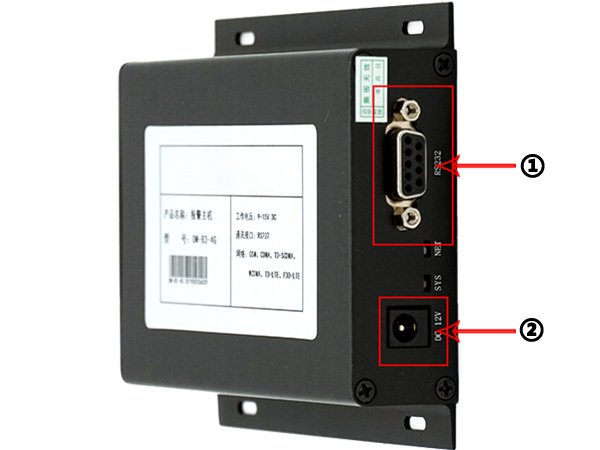 短信電話報(bào)警主機(jī)ROC-K6-4G的電源口與通訊口